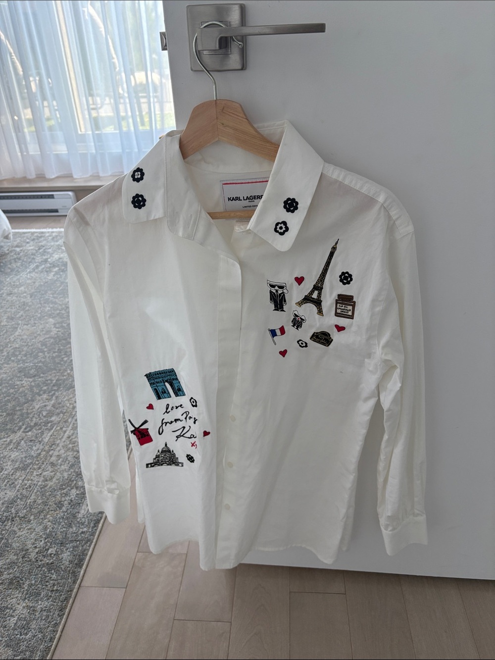 Karl Lagerfeld White Paris Motif Embroidered Button-Up Shirt